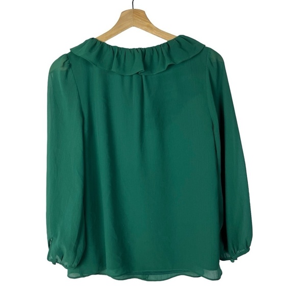 J. Crew Emerald Green Ruffle Neck Long Sleeve Top XS - Picture 2 of 3